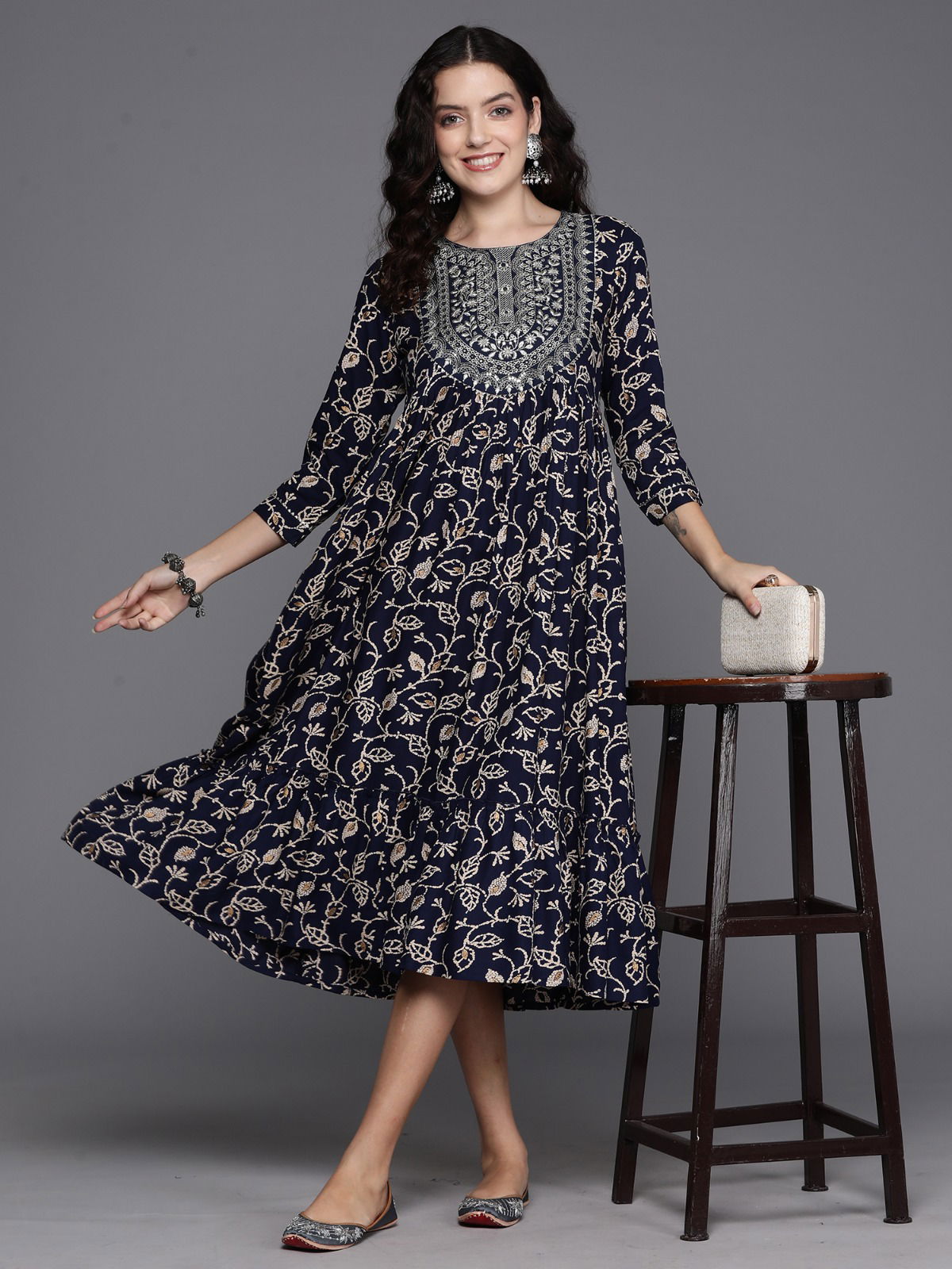 2378 Indo Era Floral Embroidery A Line Midi Dress Catalog
